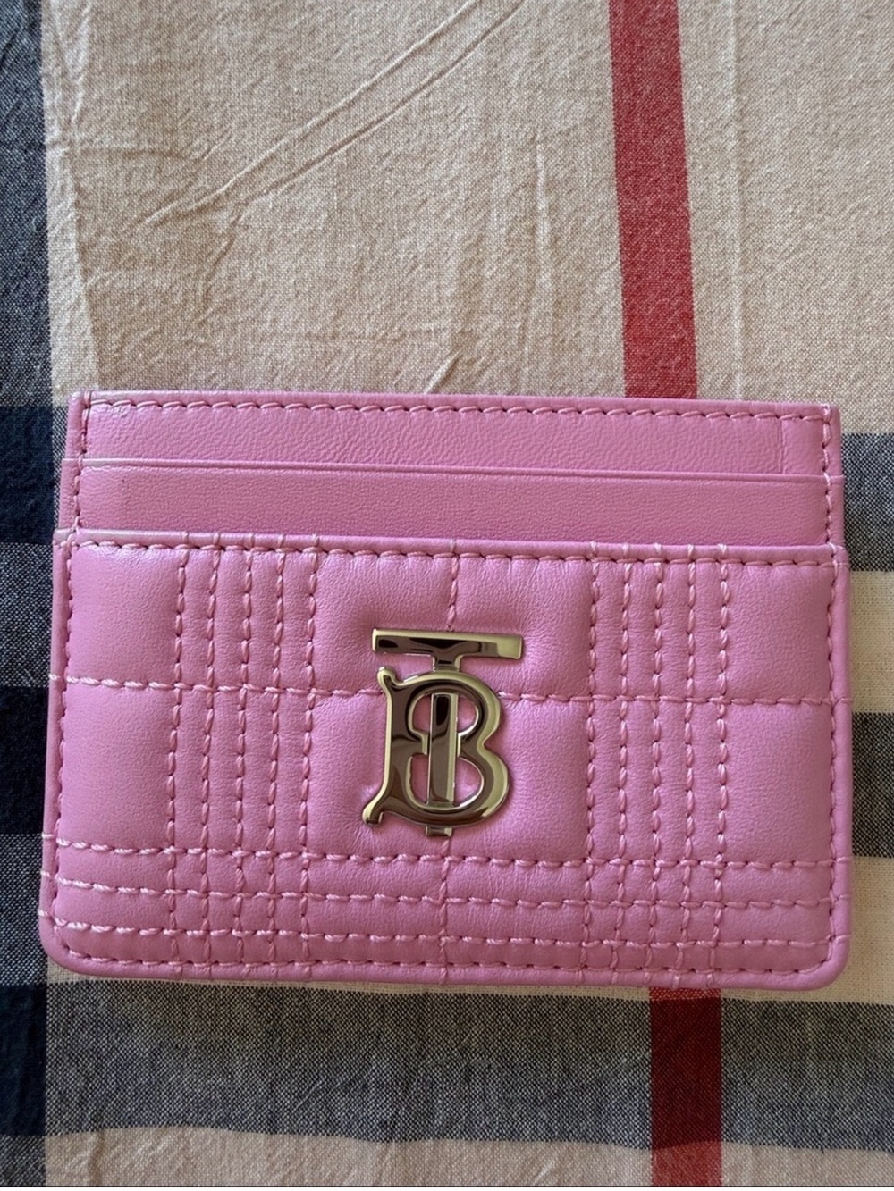 Burberry Pink Quilted Card Holder with TB Monogram